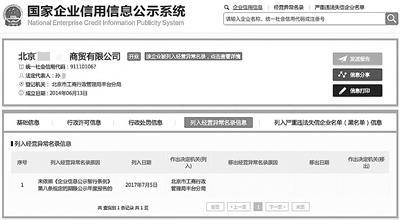 工商信息顯示，目前在孫晴名下的北京公司已列入經(jīng)營(yíng)異常名錄